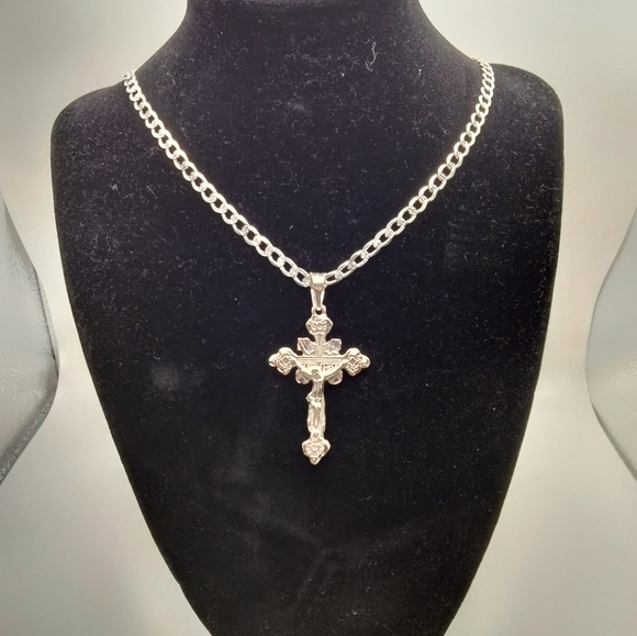 New Handmade Sterling Silver 925 Cuban Link Chain 25 inch 21.76g Taxco Cross